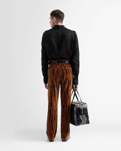 Half Button Shirt In Black Linen