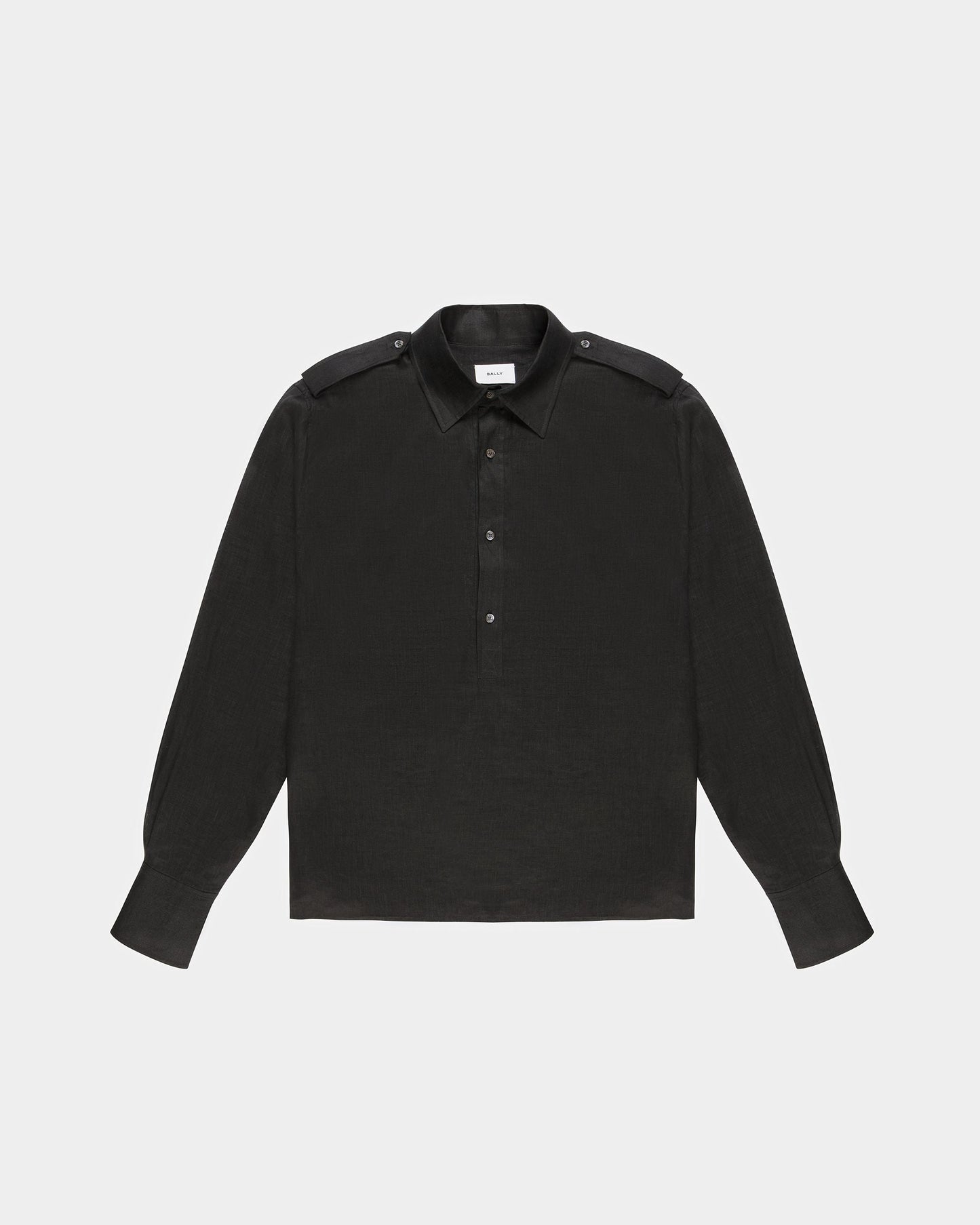 Half Button Shirt In Black Linen