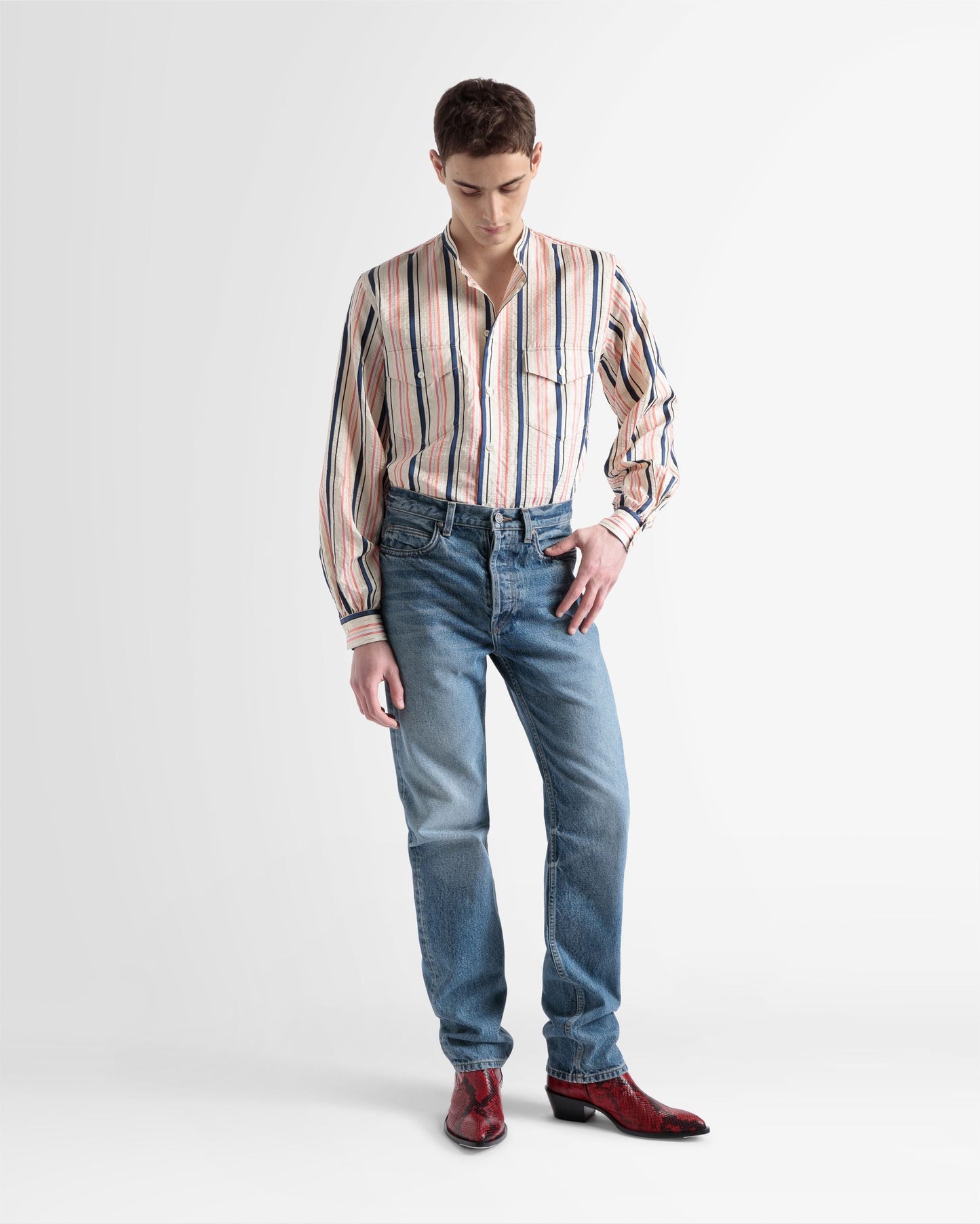 Blouson Sleeve Shirt In Multicolour Silk
