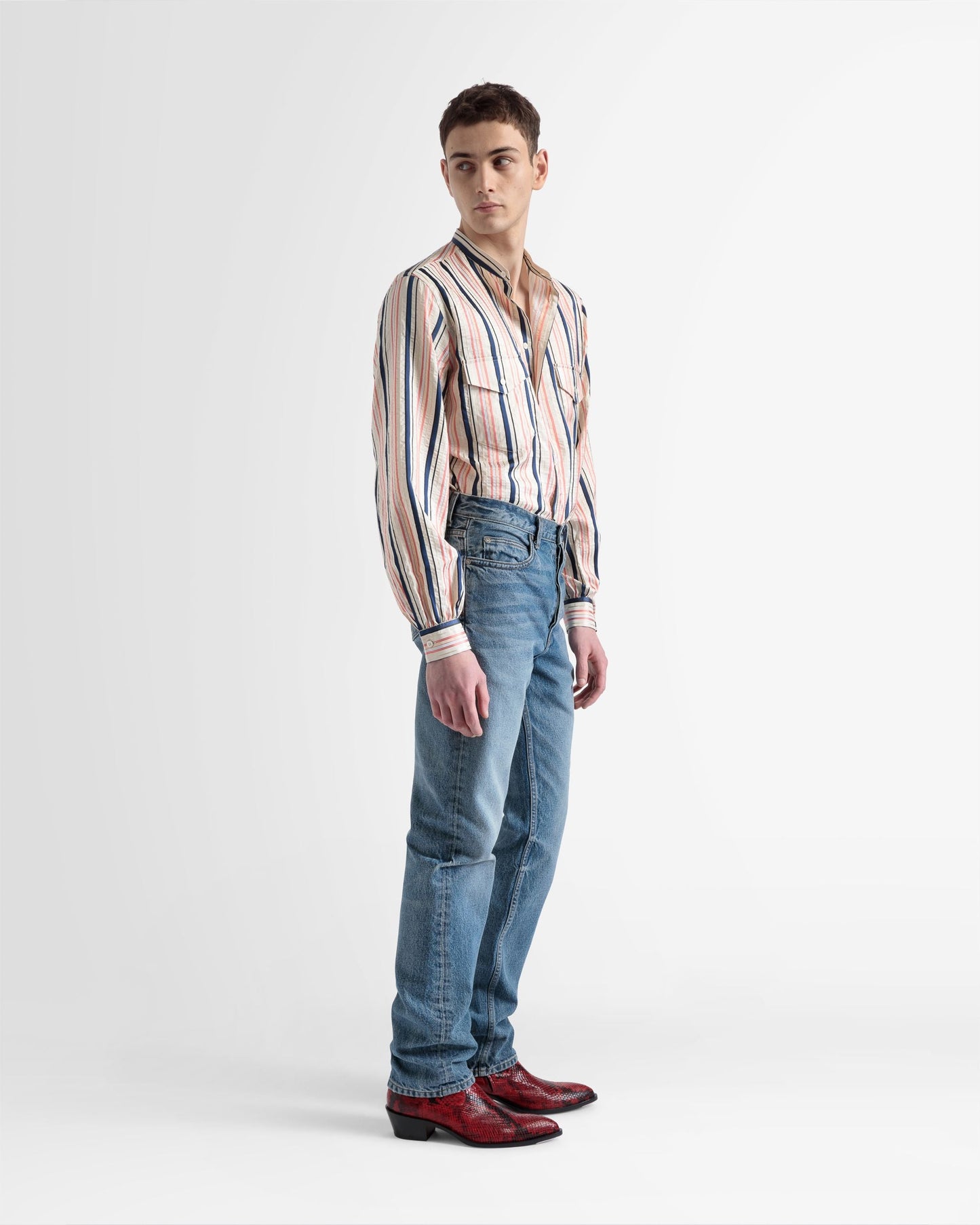 Blouson Sleeve Shirt In Multicolour Silk