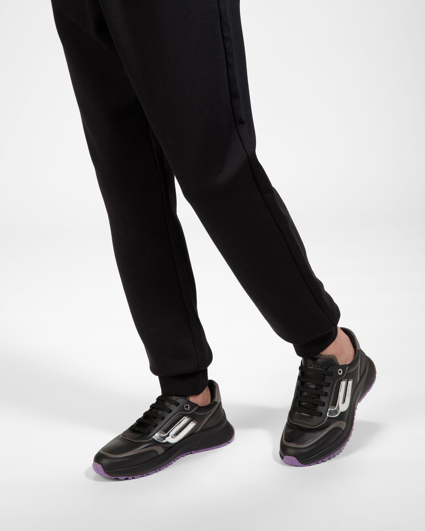 Demmy Leather Sneakers In Black And Dark Mineral