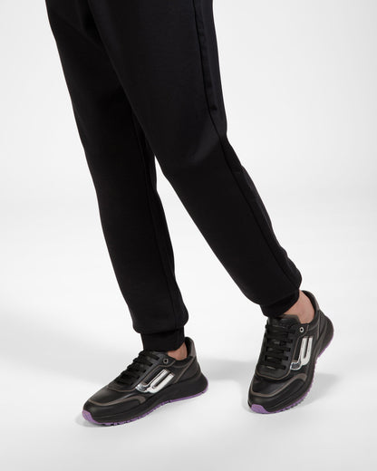 Demmy Leather Sneakers In Black And Dark Mineral