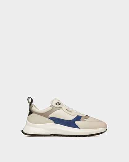 Dave Leather And Fabric Sneakers In Dusty White And Blue Neon