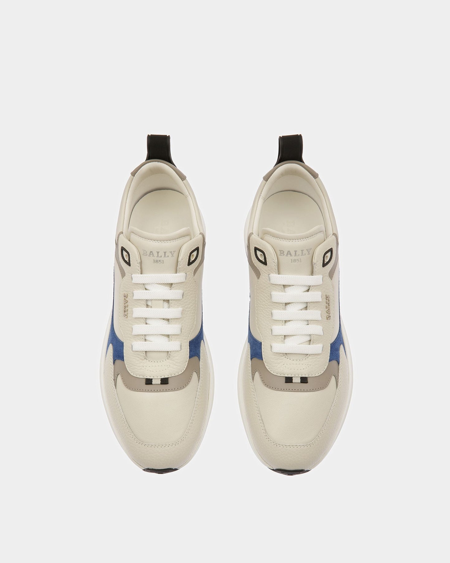 Dave Leather And Fabric Sneakers In Dusty White And Blue Neon