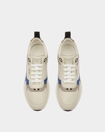 Dave Leather And Fabric Sneakers In Dusty White And Blue Neon