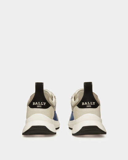 Dave Leather And Fabric Sneakers In Dusty White And Blue Neon