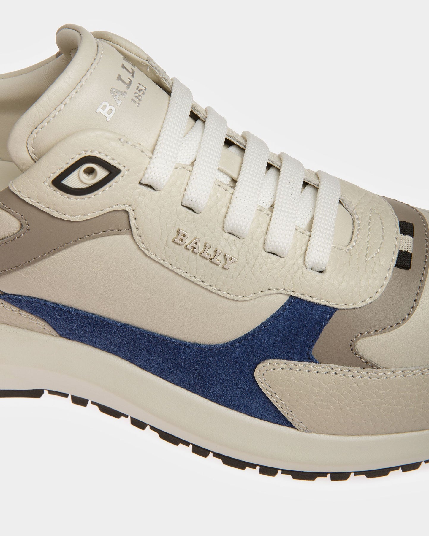 Dave Leather And Fabric Sneakers In Dusty White And Blue Neon