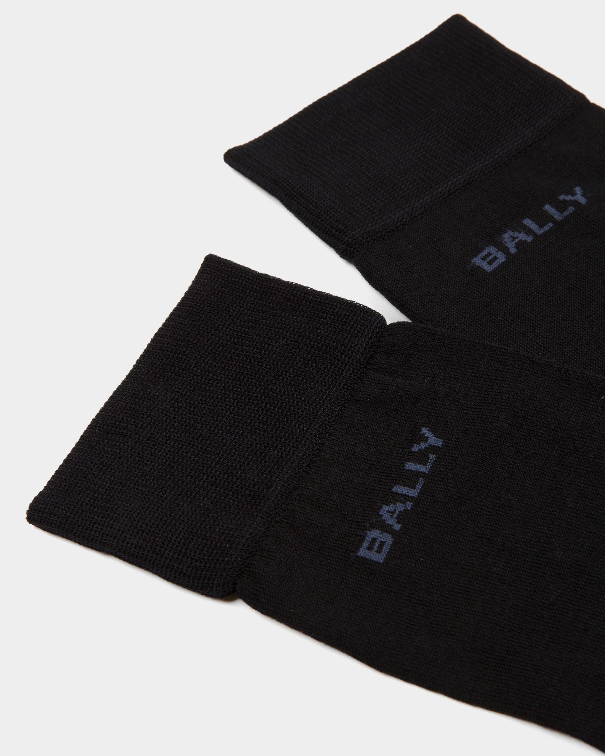Ribbed Logo Socks | Men's Socks | Ink And Indigo Cotton Mix | Bally | Still Life Detail