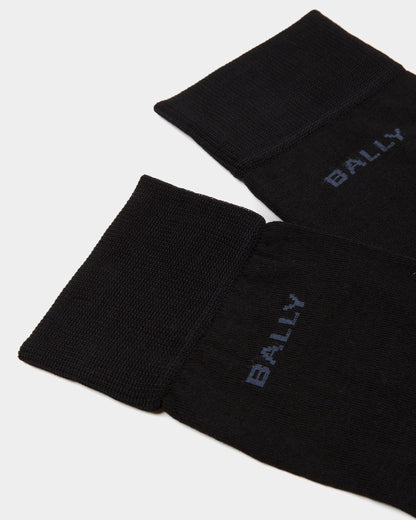 Ribbed Logo Socks | Men's Socks | Ink And Indigo Cotton Mix | Bally | Still Life Detail