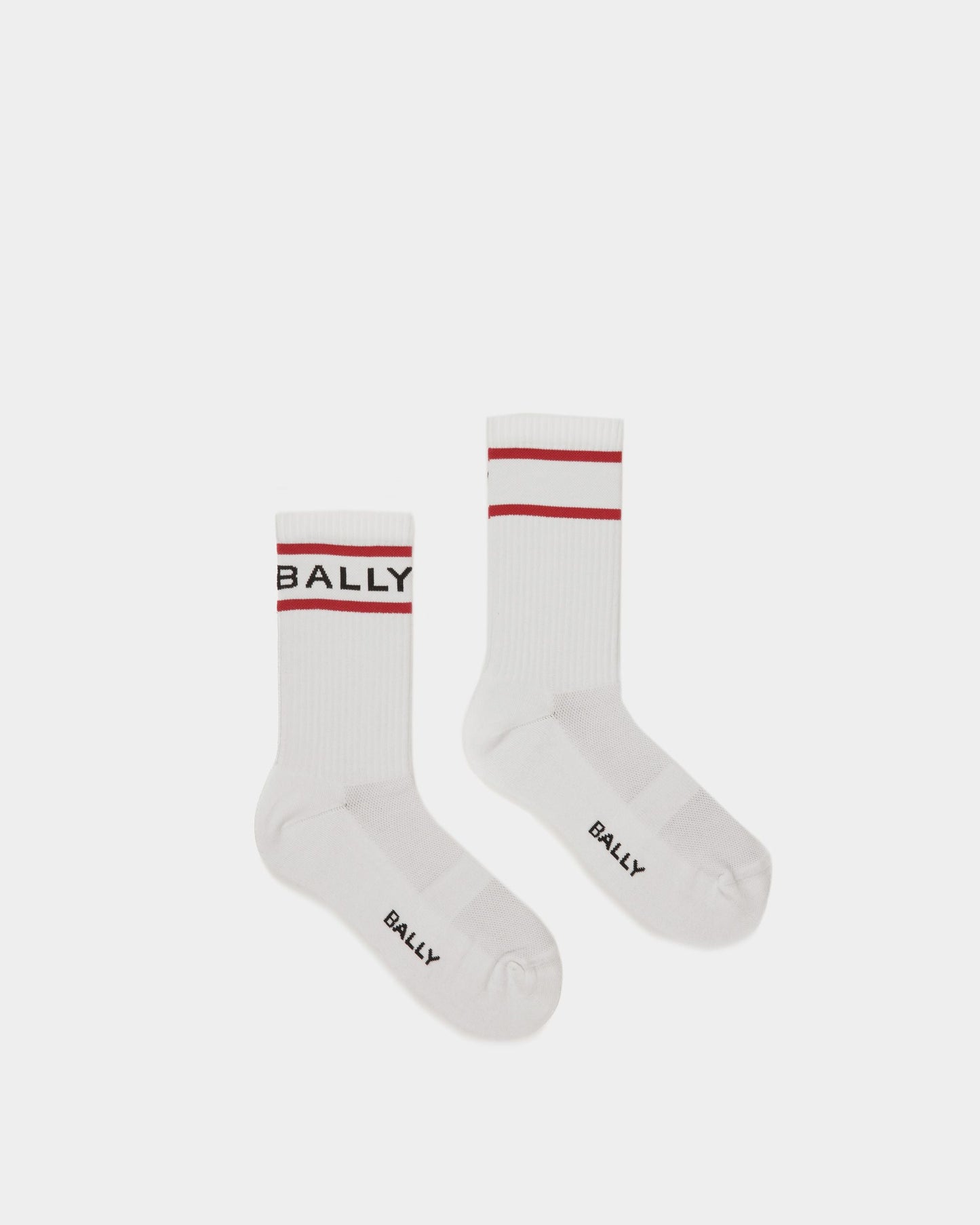 Bally Stripe Socks In White And Deep Ruby