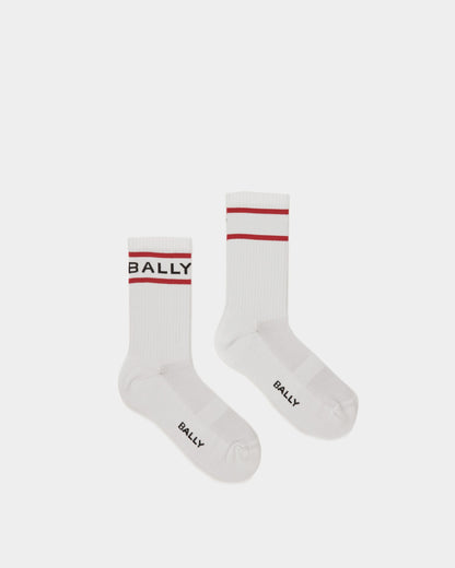 Bally Stripe Socks In White And Deep Ruby