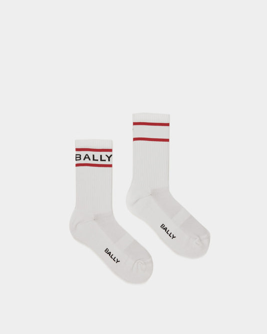 Bally Stripe Socks In White And Deep Ruby