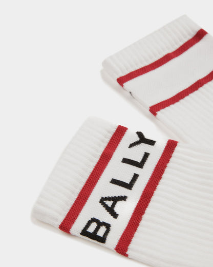Bally Stripe Socks In White And Deep Ruby