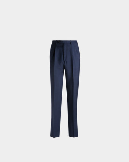 Wool Mix Straight Pants In Navy