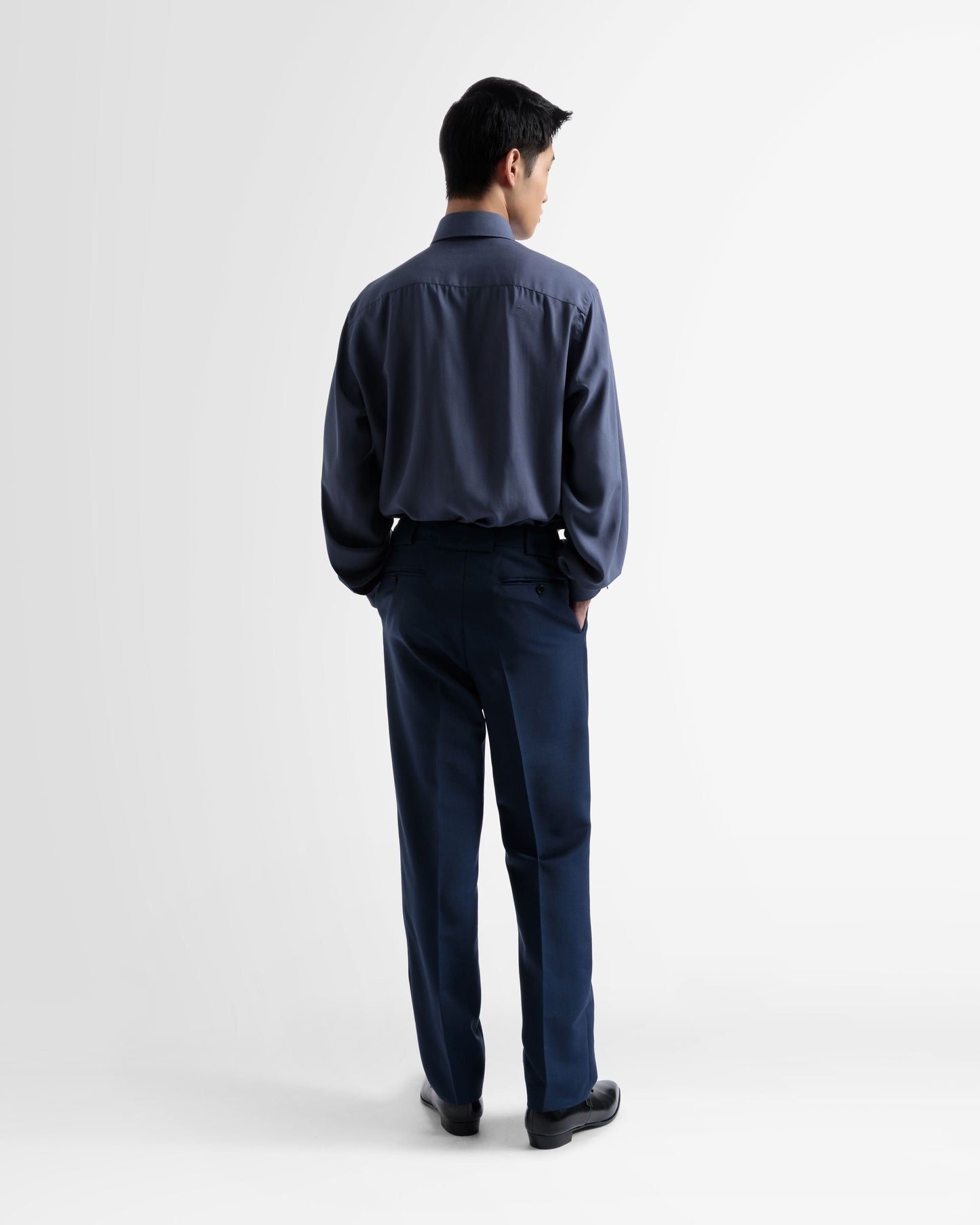 Wool Mix Straight Pants In Navy