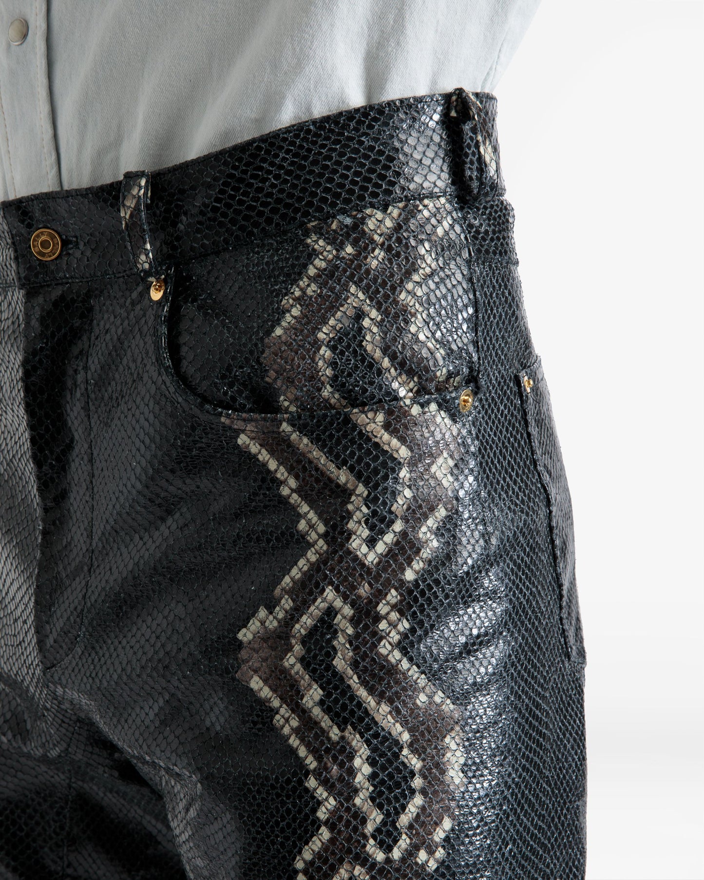 Straight Pants In Black Printed Leather