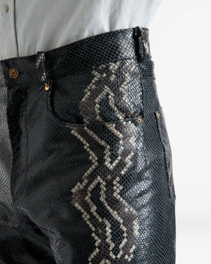 Straight Pants In Black Printed Leather