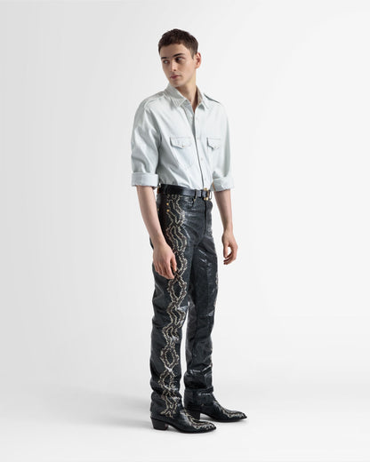 Straight Pants In Black Printed Leather