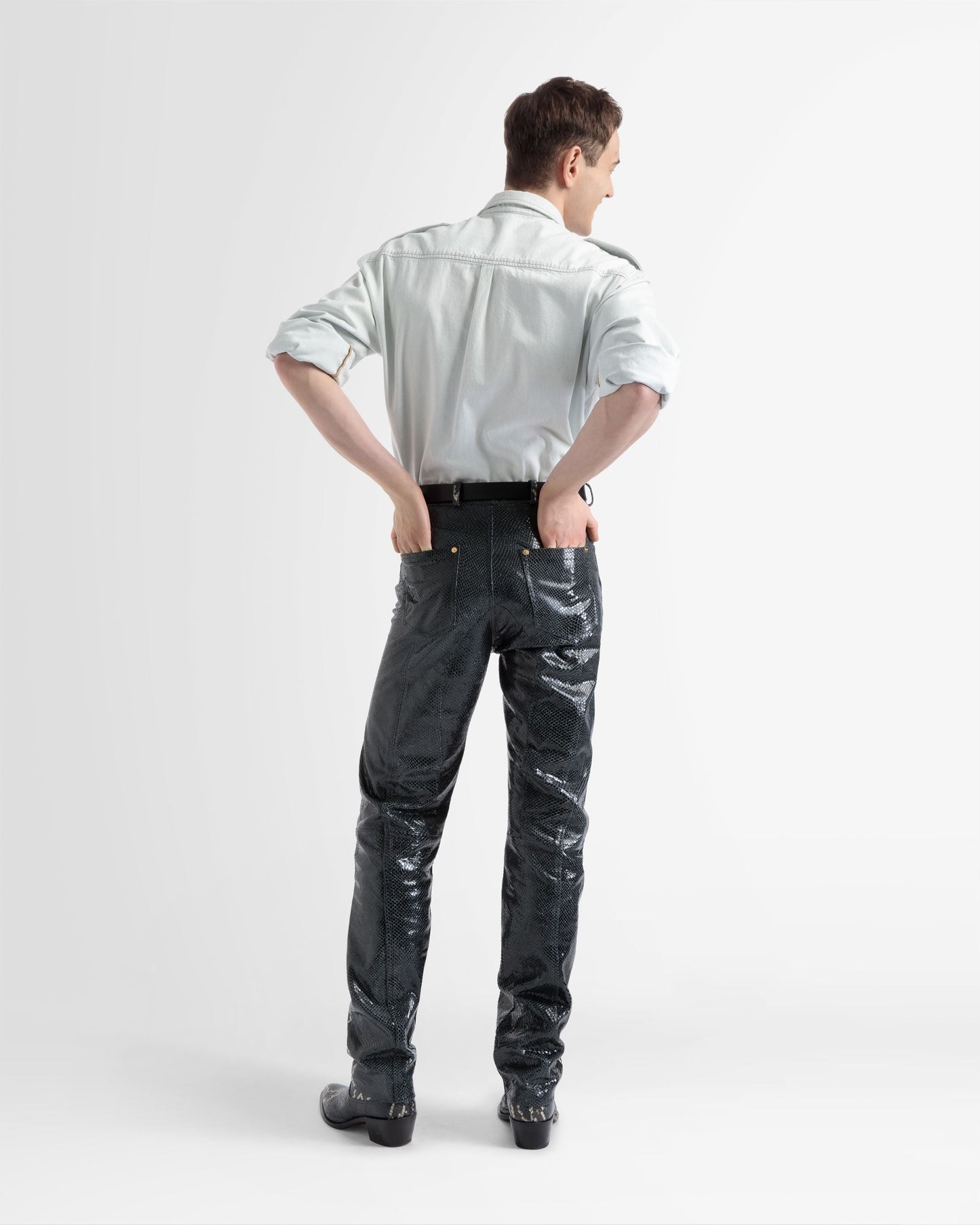 Straight Pants In Black Printed Leather