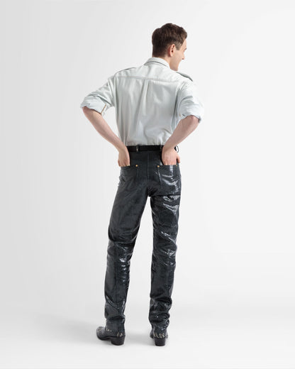 Straight Pants In Black Printed Leather