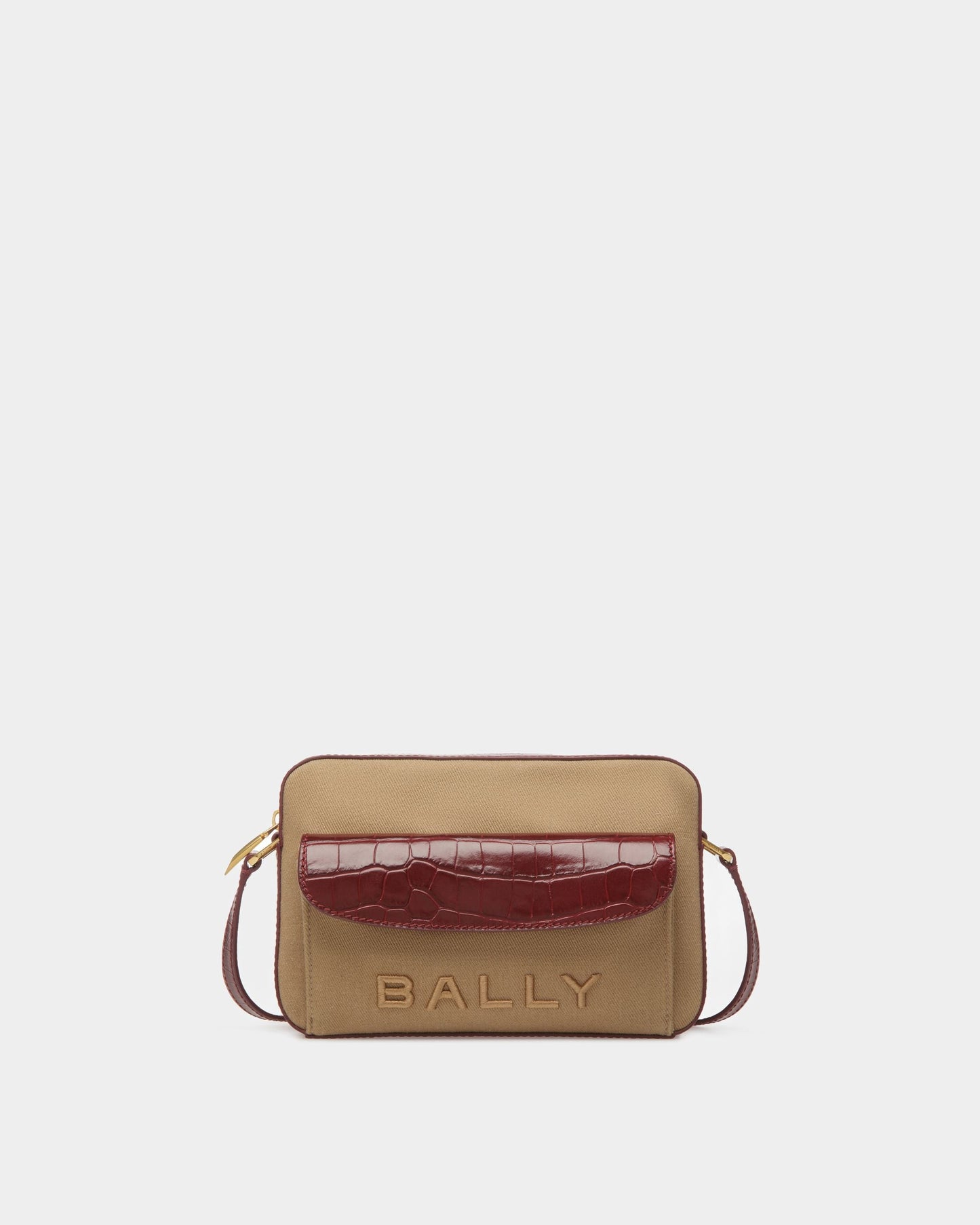 Bar Crossbody Bag In Sand And Burgundy Fabric