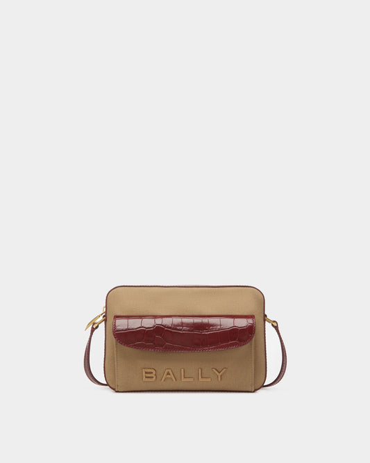 Bar Crossbody Bag In Sand And Burgundy Fabric