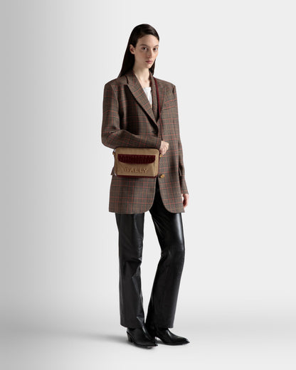 Bar Crossbody Bag In Sand And Burgundy Fabric