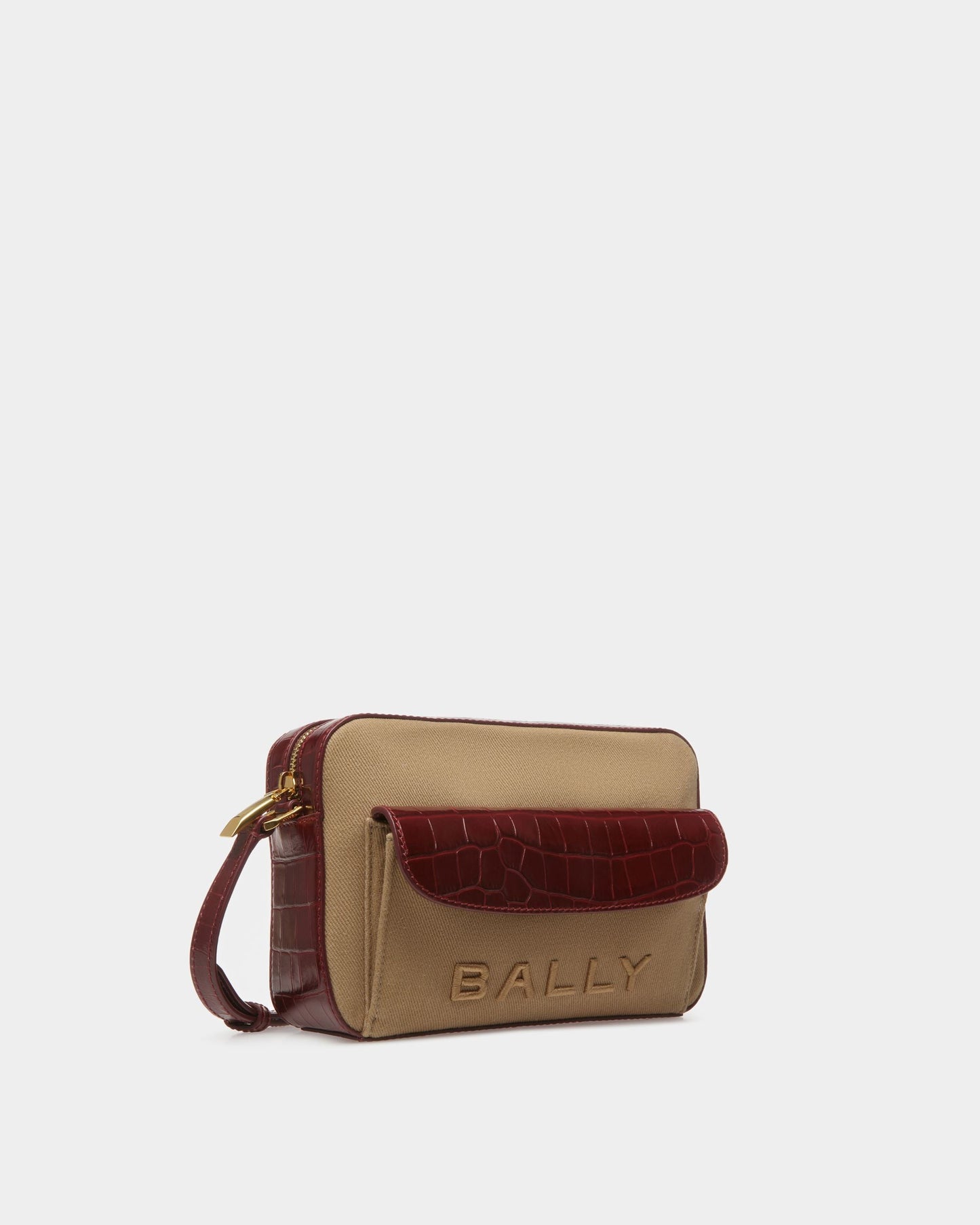 Bar Crossbody Bag In Sand And Burgundy Fabric