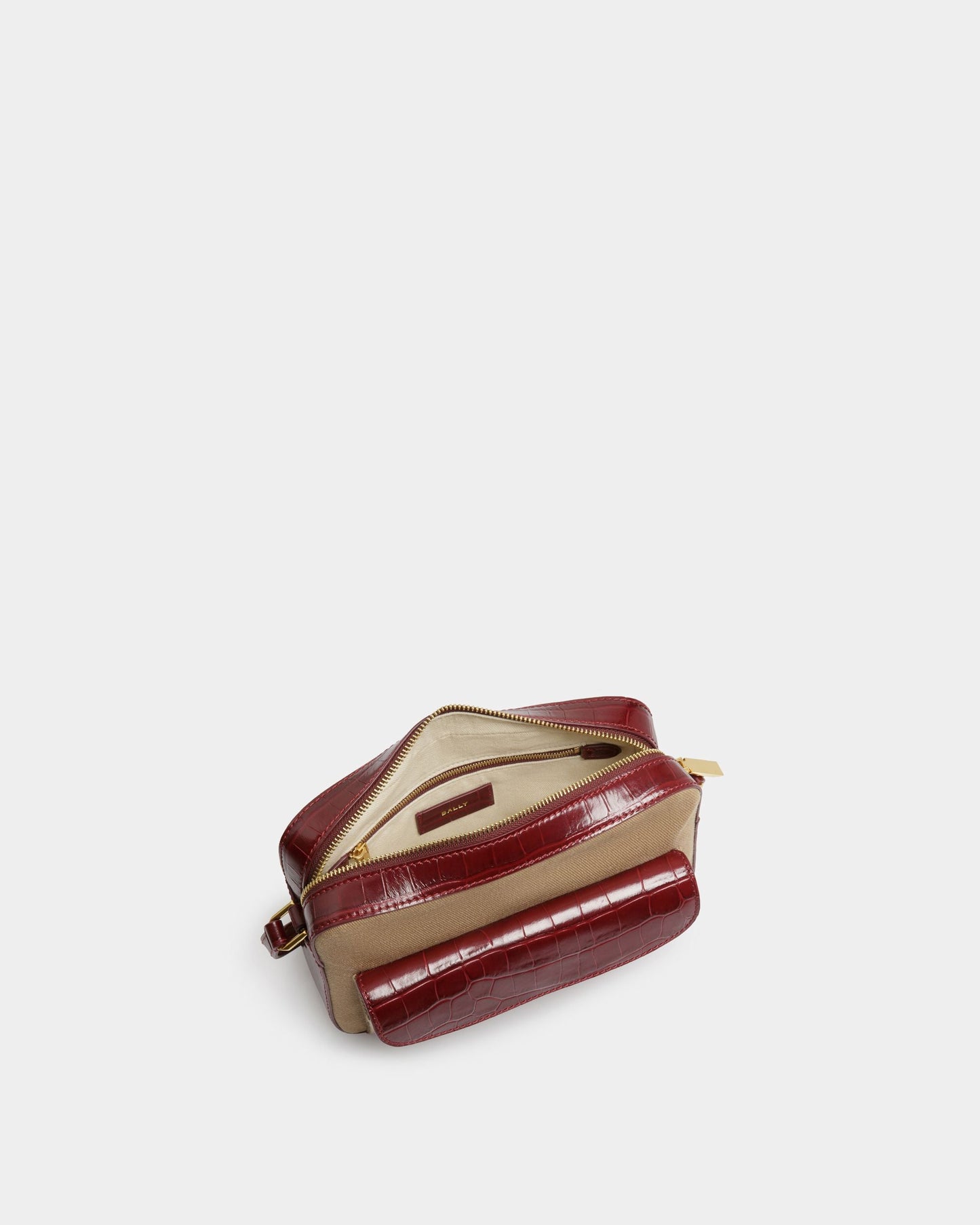 Bar Crossbody Bag In Sand And Burgundy Fabric