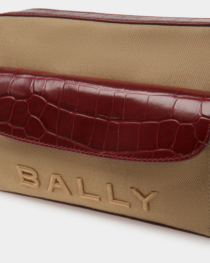 Bar Crossbody Bag In Sand And Burgundy Fabric
