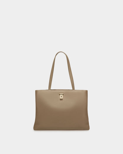 Lock Me Tote Bag In Light Brown Leather