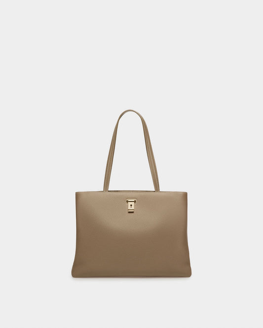 Lock Me Tote Bag In Light Brown Leather