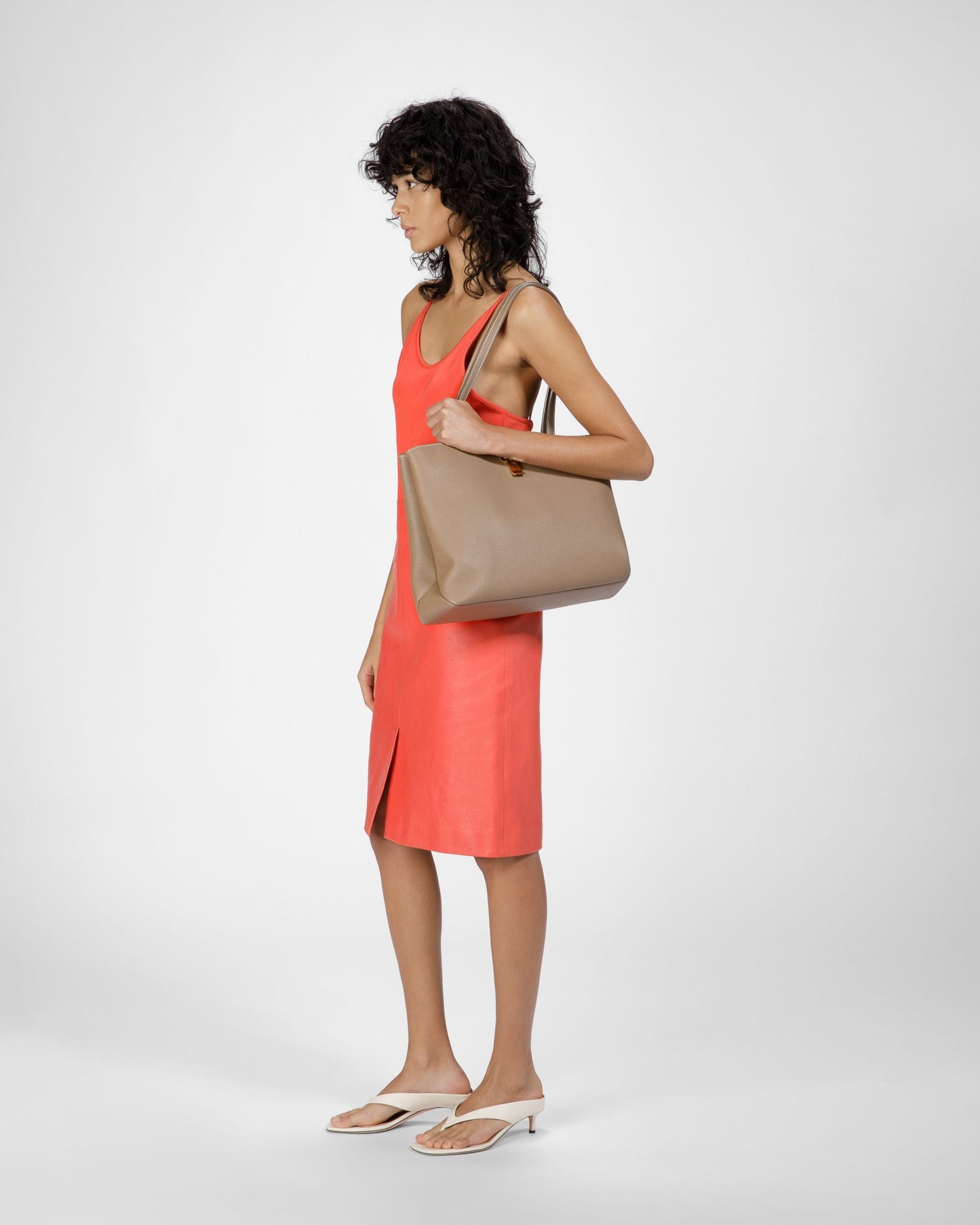 Lock Me Tote Bag In Light Brown Leather