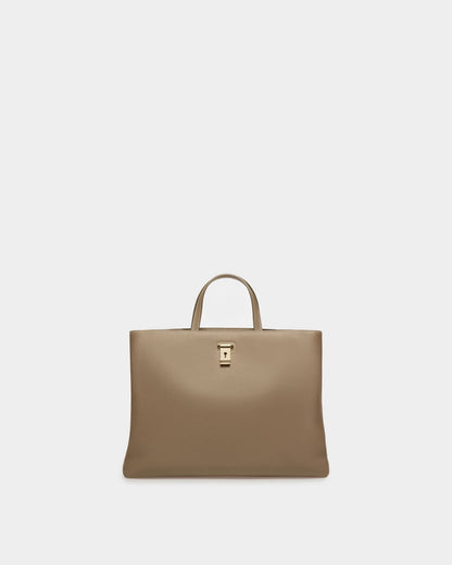 Lock Me Tote Bag In Light Brown Leather