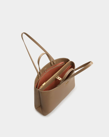 Lock Me Tote Bag In Light Brown Leather