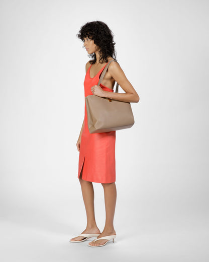 Lock Me Tote Bag In Light Brown Leather