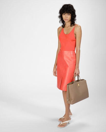 Lock Me Tote Bag In Light Brown Leather