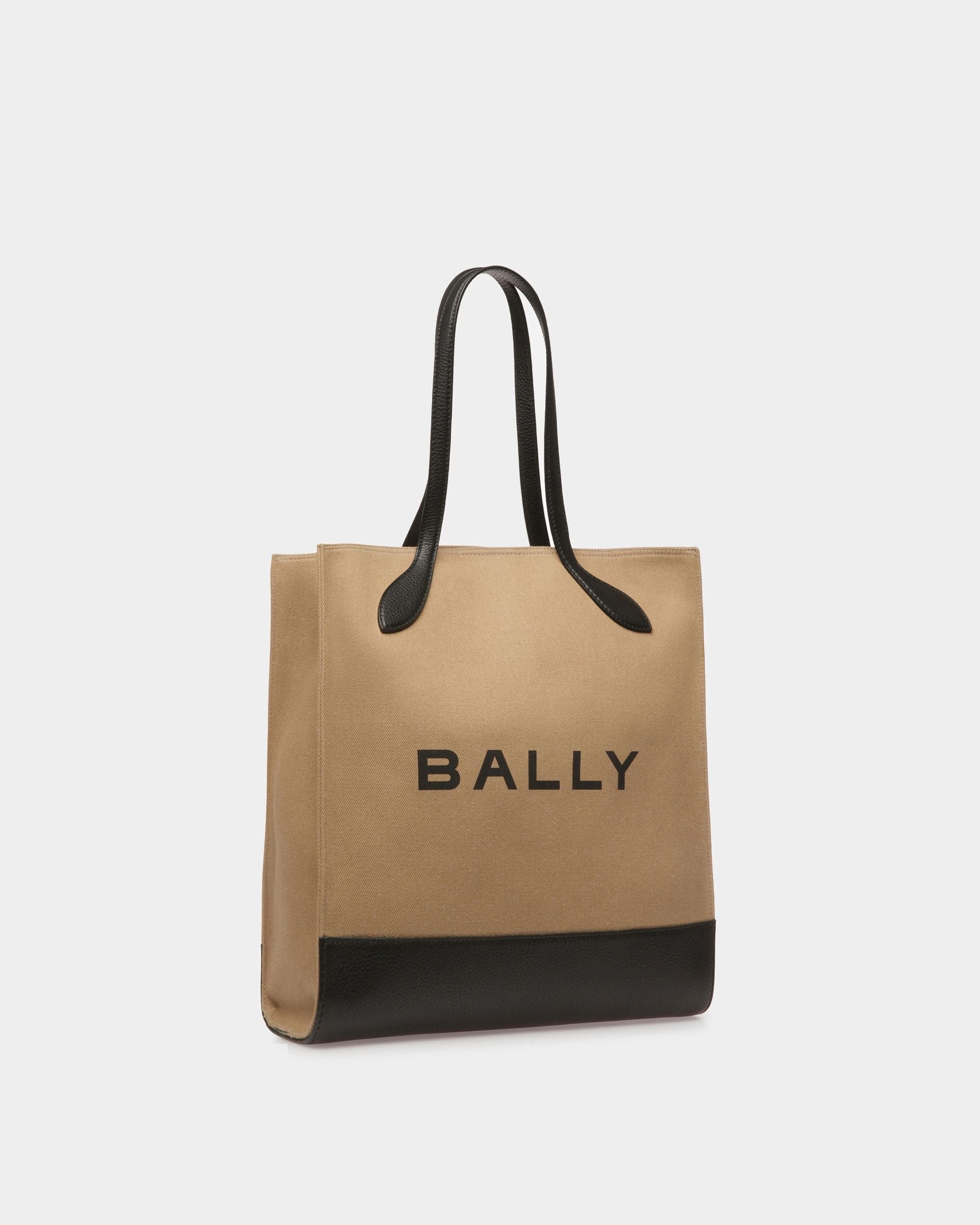 Bar Keep On | Women's Tote Bag | Sand And Black Fabric | Bally | Still Life 3/4 Front