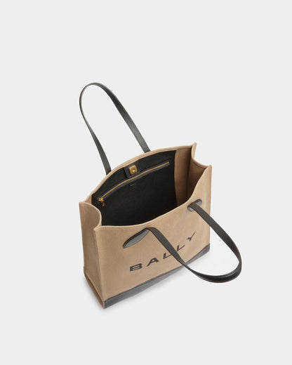 Bar Keep On | Women's Tote Bag | Sand And Black Fabric | Bally | Still Life Open / Inside