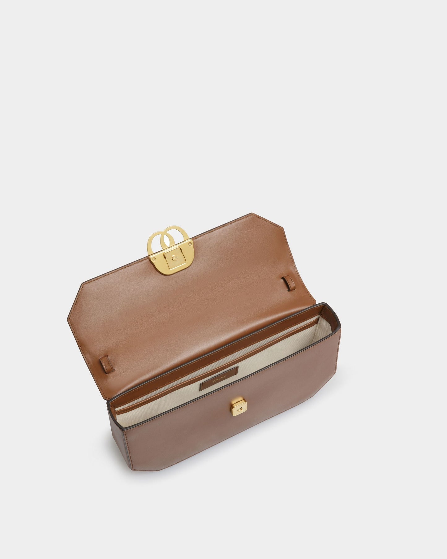Emblem Folio | Women's Shoulder Bag | Brown Leather | Bally | Still Life Open / Inside