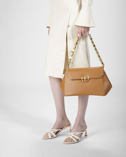 Emblem Shoulder Bag In Plain Leather