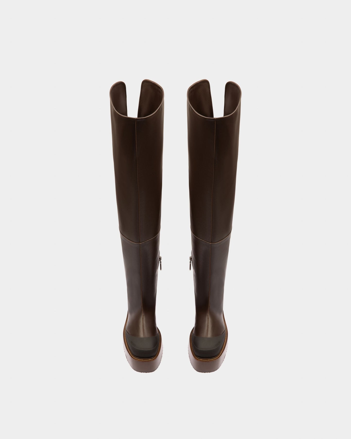 Irenne Leather Long Boots In Ebony Brown
