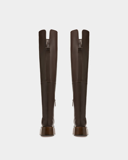 Irenne Leather Long Boots In Ebony Brown