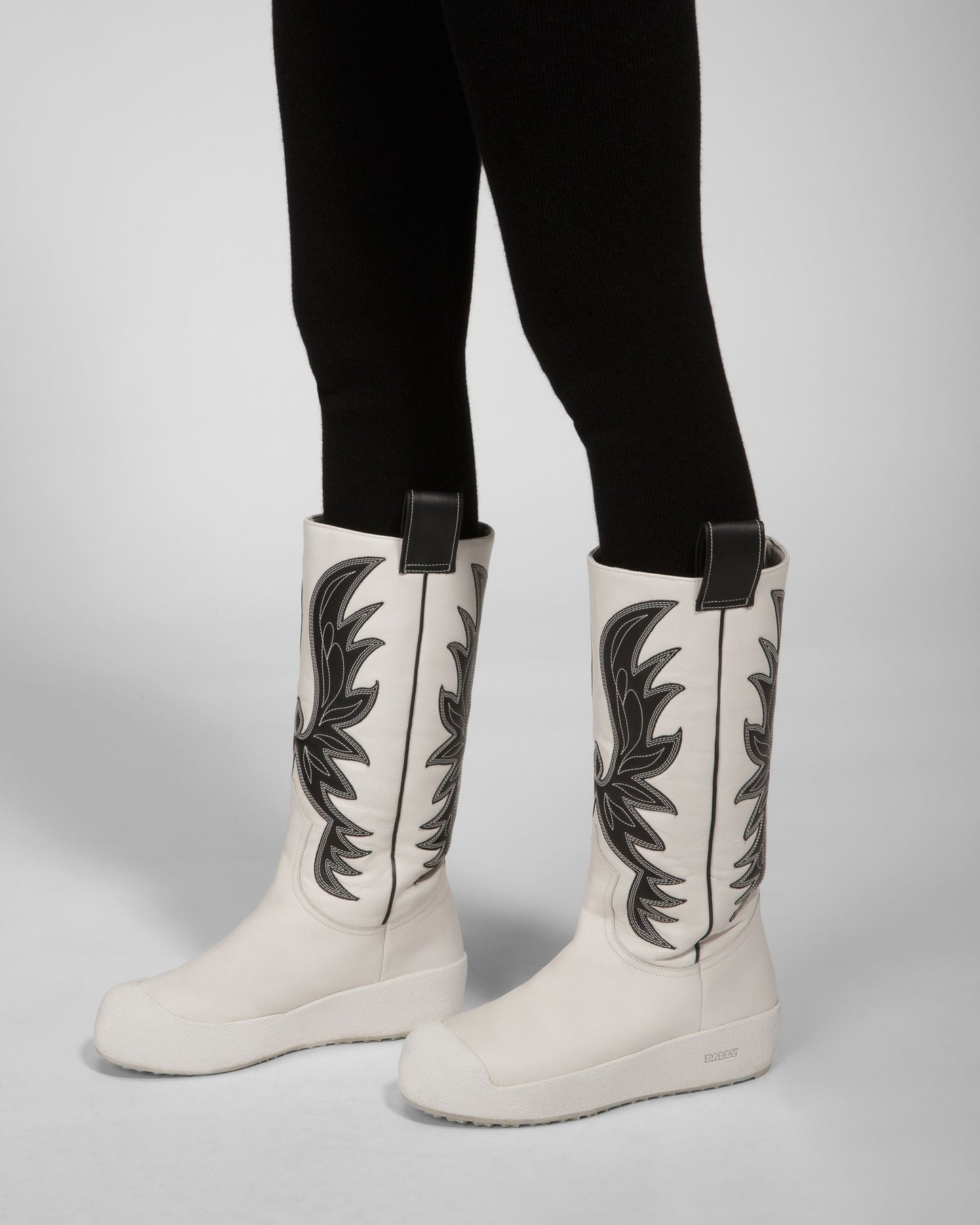 Chambery Leather Long Boots In White & Black