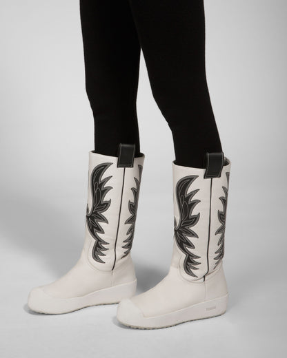 Chambery Leather Long Boots In White & Black