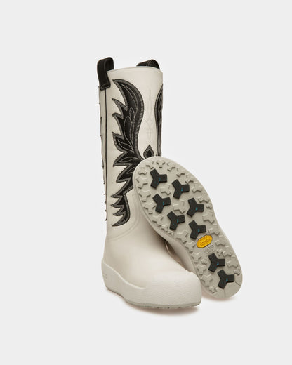 Chambery Leather Long Boots In White & Black