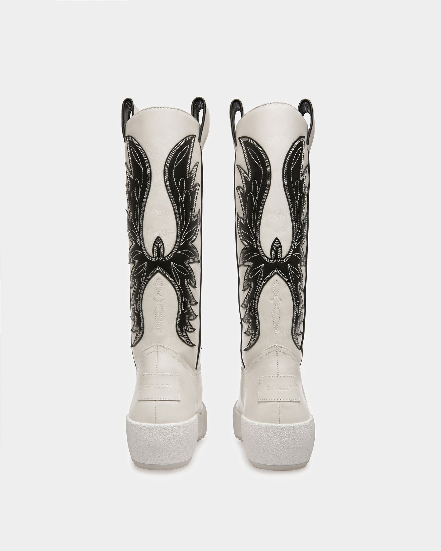 Chambery Leather Long Boots In White & Black