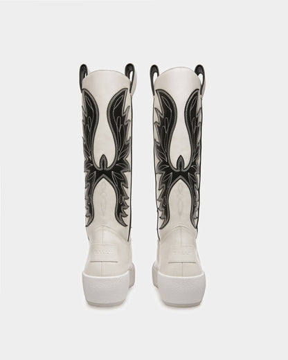 Chambery Leather Long Boots In White & Black