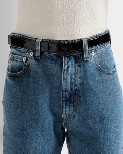 Emblem Fixed Belt In Black Leather