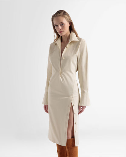 Cotton Shirt Dress In Off-White